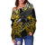 Samoa Polynesian Custom Personalised Women's Off Shoulder Sweater - Eagle Tribal Pattern Yellow - Polynesian Pride