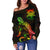 Tuvalu Polynesian Women's Off Shoulder Sweater - Turtle With Blooming Hibiscus Reggae - Polynesian Pride