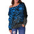 Samoa Polynesian Off Shoulder Sweater (Women) - Blue Turtle Flowing - Polynesian Pride