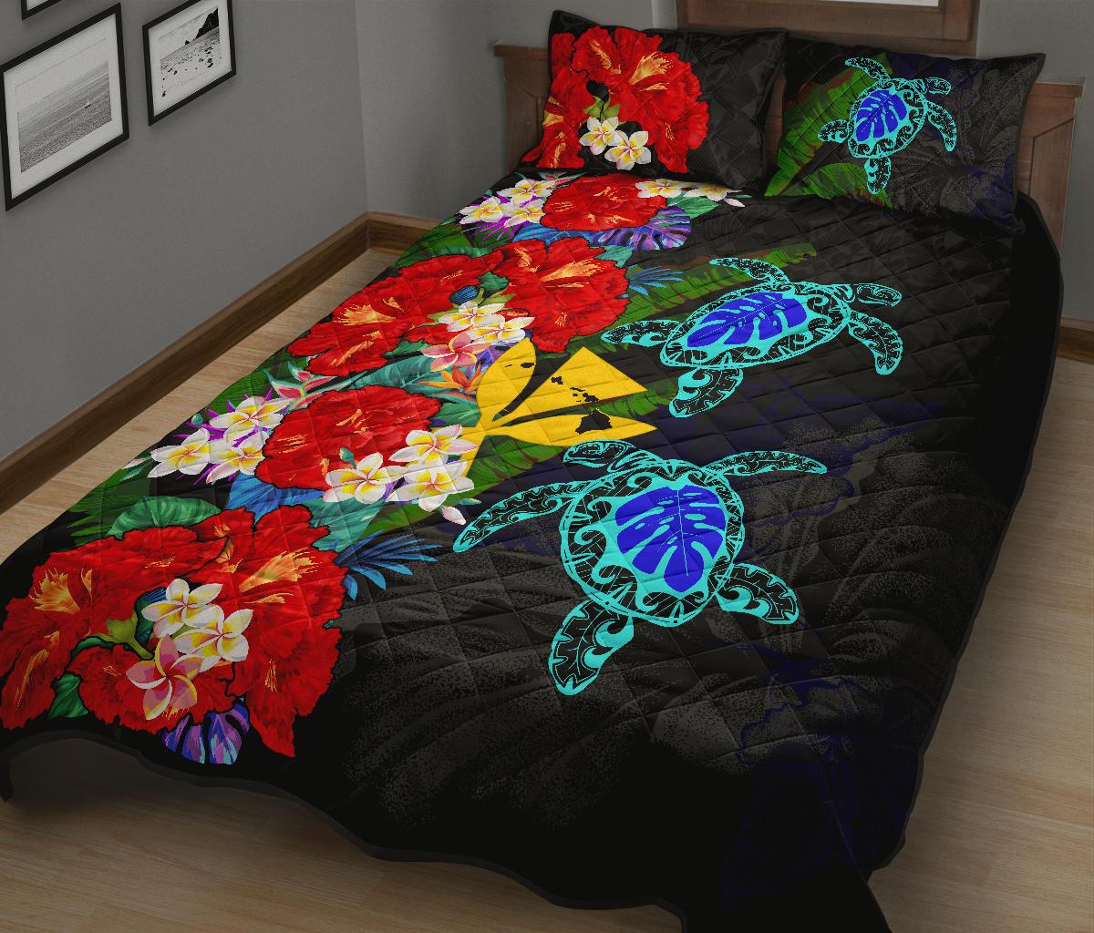 Kanaka Maoli (Hawaiian) Quilt Bed Set - Polynesian Hibiscus Turtle Palm Leaves - Polynesian Pride