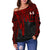 American Samoa Women's Off Shoulder Sweater - Seal With Polynesian Pattern Heartbeat Style (Red) - Polynesian Pride