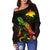 Papua New Guinea Polynesian Women's Off Shoulder Sweater - Turtle With Blooming Hibiscus Reggae - Polynesian Pride