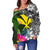 Hawaii Off Shoulder Sweater - Turtle Plumeria Banana Leaf - Polynesian Pride