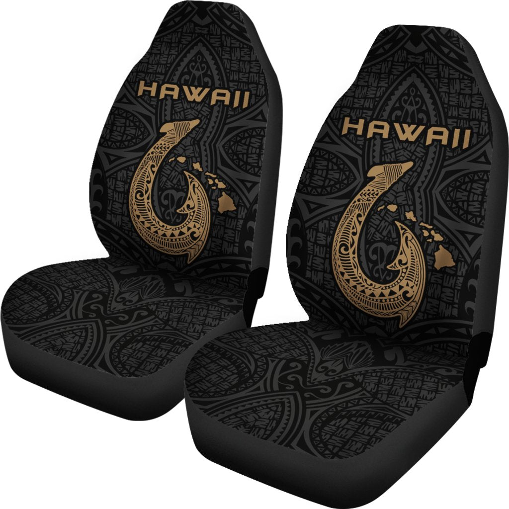 Hawaii Hook Map Car Seat Covers Universal Fit Black - Polynesian Pride