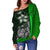 Kosrae Micronesia Women Off Shoulder Sweater Green - Turtle With Hook - Polynesian Pride