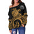 American Samoa Polynesian Off Shoulder Sweater (Women) - Polynesian Turtle (Golden) - Polynesian Pride