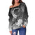 Cook Islands Women's Off Shoulder Sweater - Humpback Whale with Tropical Flowers (White) White - Polynesian Pride