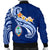 Guam Men's Bomber Jacket - Guam Seal Polynesian Patterns Plumeria (Blue) - Polynesian Pride