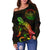 Palau Polynesian Women's Off Shoulder Sweater - Turtle With Blooming Hibiscus Reggae - Polynesian Pride