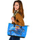 Fiji Large Leather Tote Bag - Blue Shark Polynesian Tattoo - Polynesian Pride