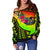 Kosrae Women's Off Shoulder Sweater - Polynesian Hook And Hibiscus (Raggae) - Polynesian Pride