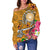 American Samoa Polynesian Women's Off Shoulder Sweater - Turtle Plumeria (Gold) - Polynesian Pride