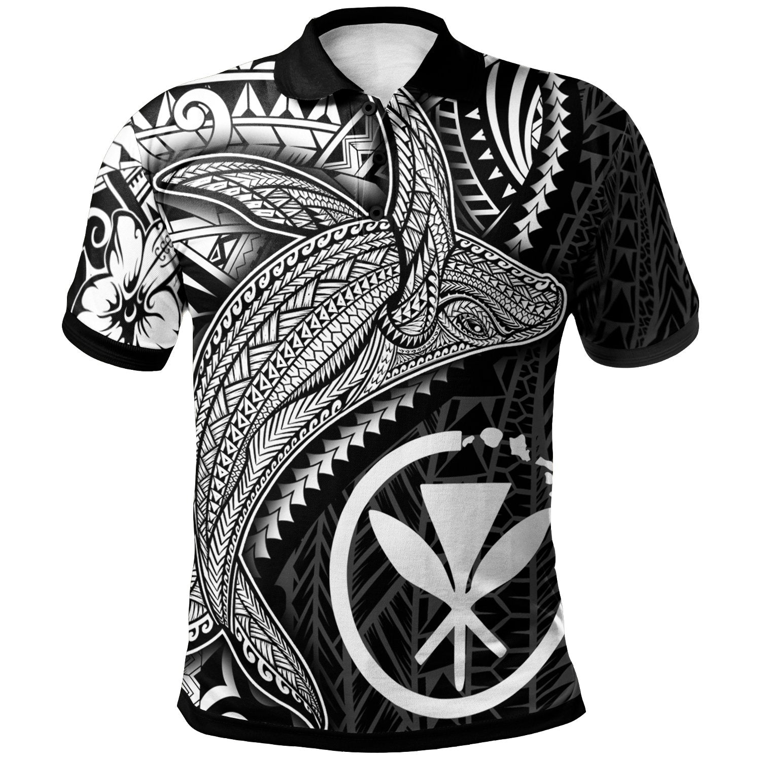 Hawaii Kanaka Maoli Map Polo Shirt Humpback Whale and Coat of Arms White Unisex White - Polynesian Pride