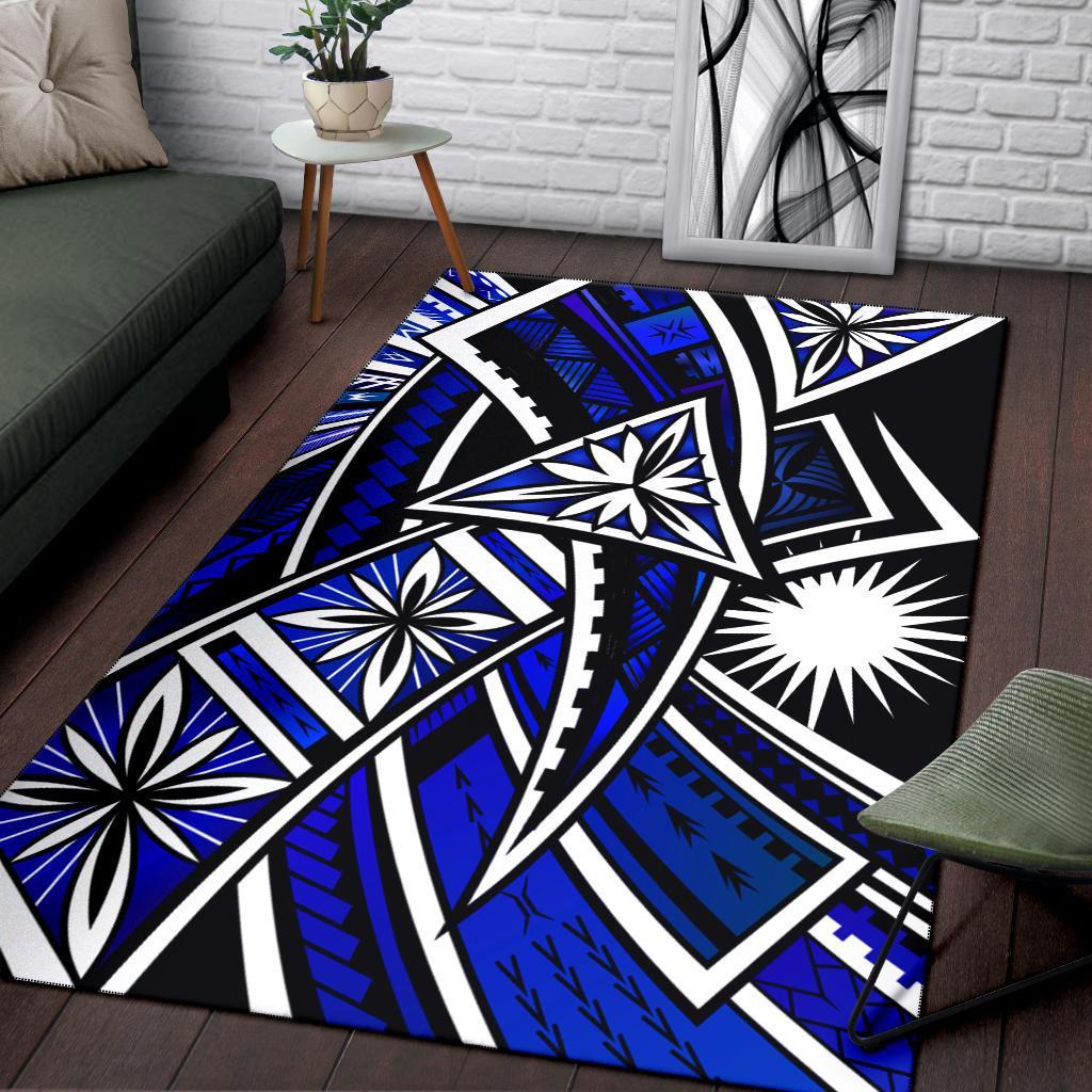 Marshall Island Area Rug - Tribal Flower Special Pattern Blue Color Blue - Polynesian Pride