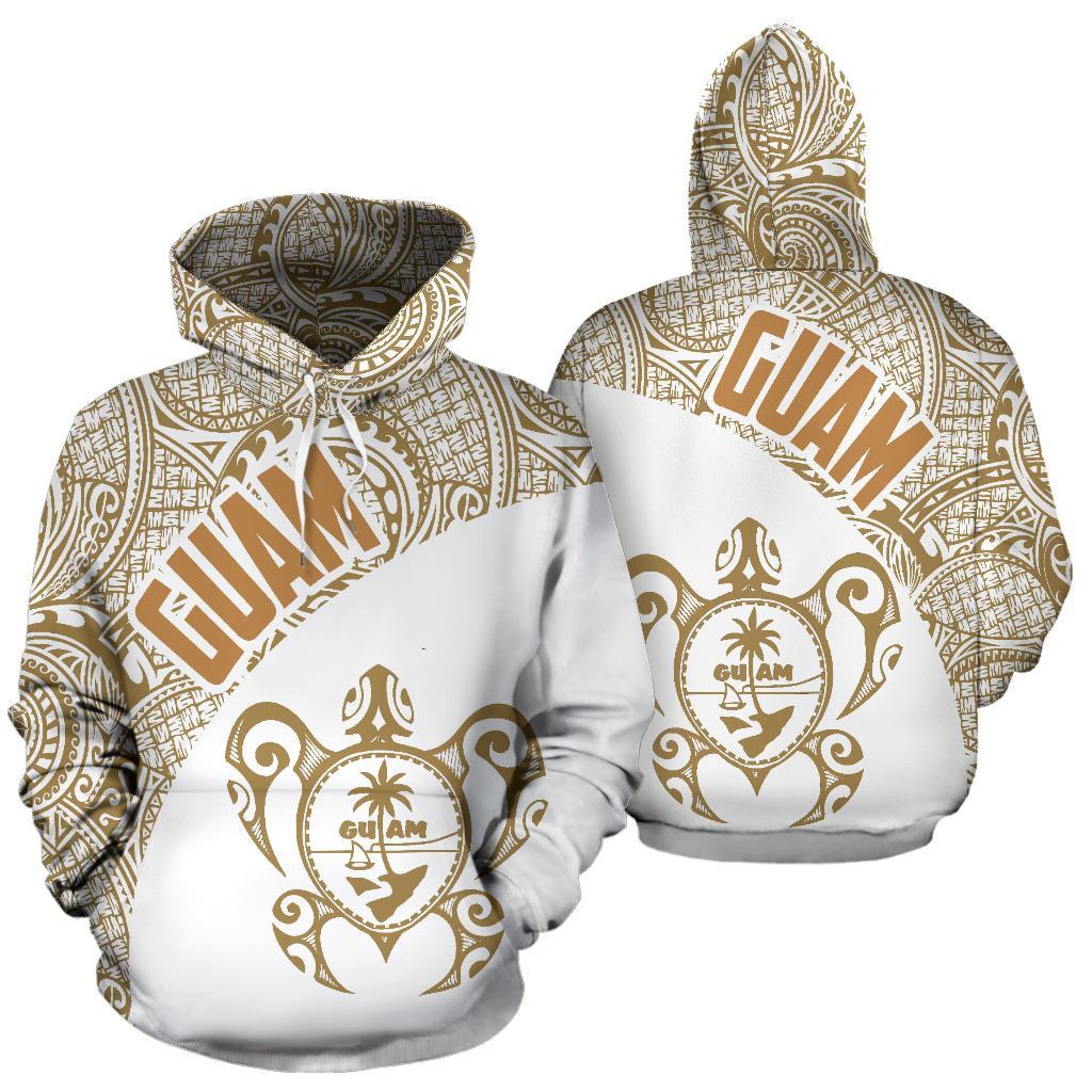 Guam Hoodie Guam Coat of Arm In Turtle Polynesian Tattoo White Gold Unisex White - Polynesian Pride