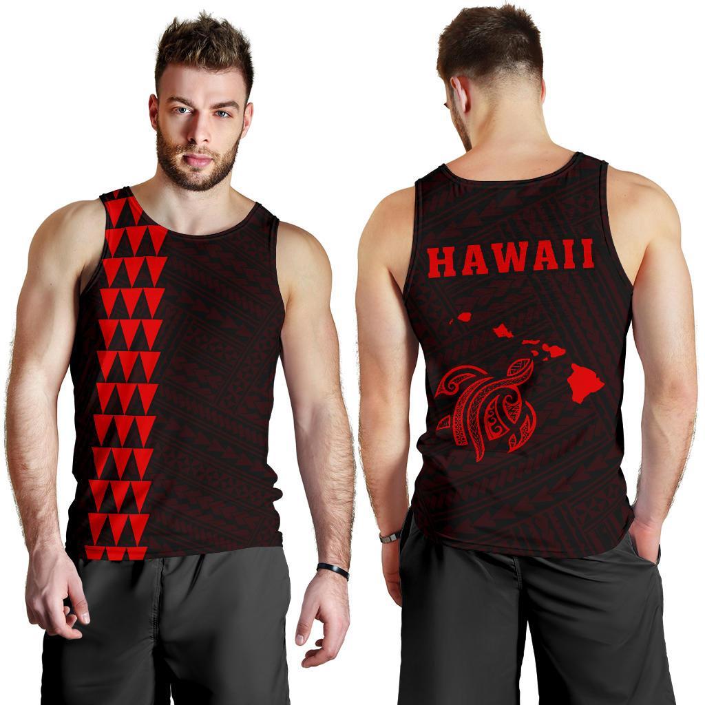 Hawaii Kakau Polynesian Turtle Map Men's Tank Top - Red Red - Polynesian Pride