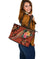 Polynesian Turtle Large Leather Tote - Tribal Tattoo With Hibiscus Coral - Polynesian Pride