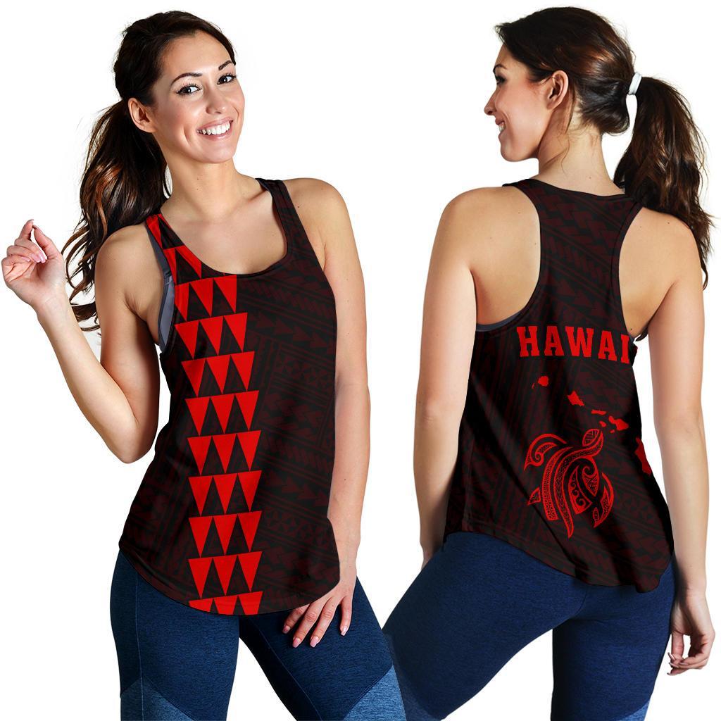 Hawaii Kakau Polynesian Turtle Map Women's Racerback Tank - Red Red - Polynesian Pride