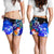 Polynesian Hawaii Custom Personalised Women's Shorts - Humpback Whale with Tropical Flowers (Blue) - Polynesian Pride