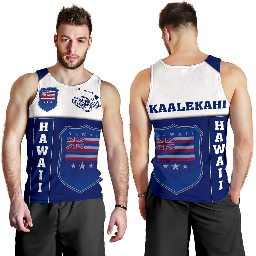 Hawaii Flag Men Tank Top - Sasin Style Men Tank Top (KAALEKAHI) - AH Blue - Polynesian Pride