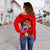 Fiji Polynesian Custom Personalised Women's Off Shoulder Sweater - Floral With Seal Red - Polynesian Pride