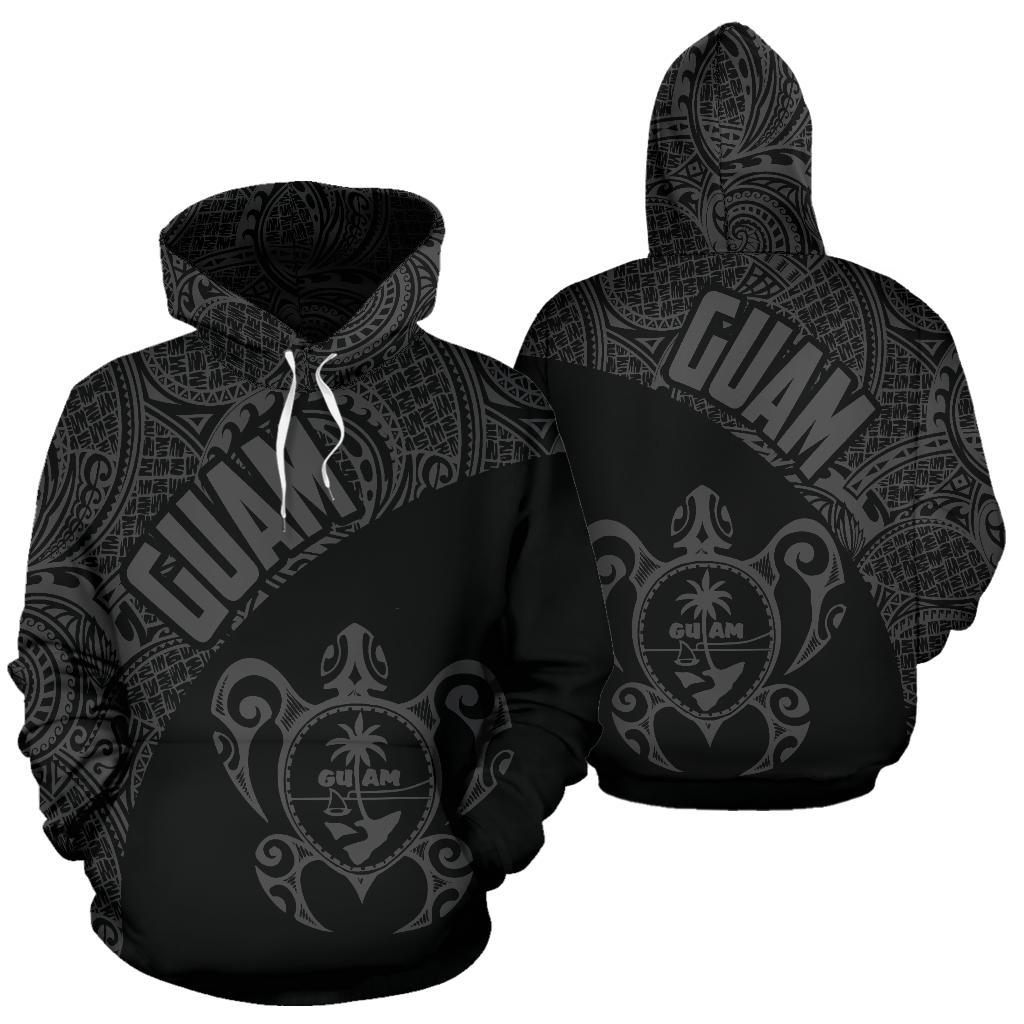 Guam Hoodie Guam Coat of Arm In Turtle Polynesian Tattoo Gray Unisex Black - Polynesian Pride