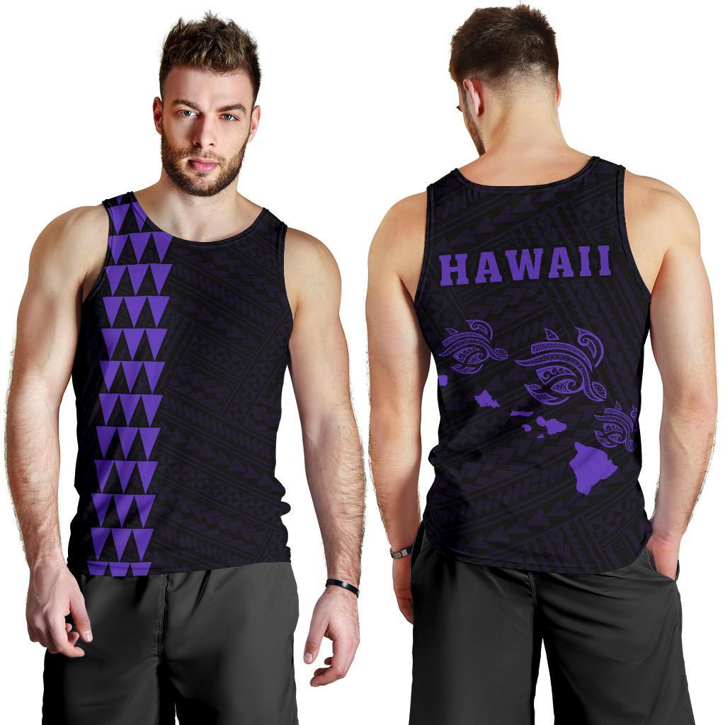 Hawaii Kakau Polynesian Three Turtles Map Men's Tank Top - Purple Purple - Polynesian Pride