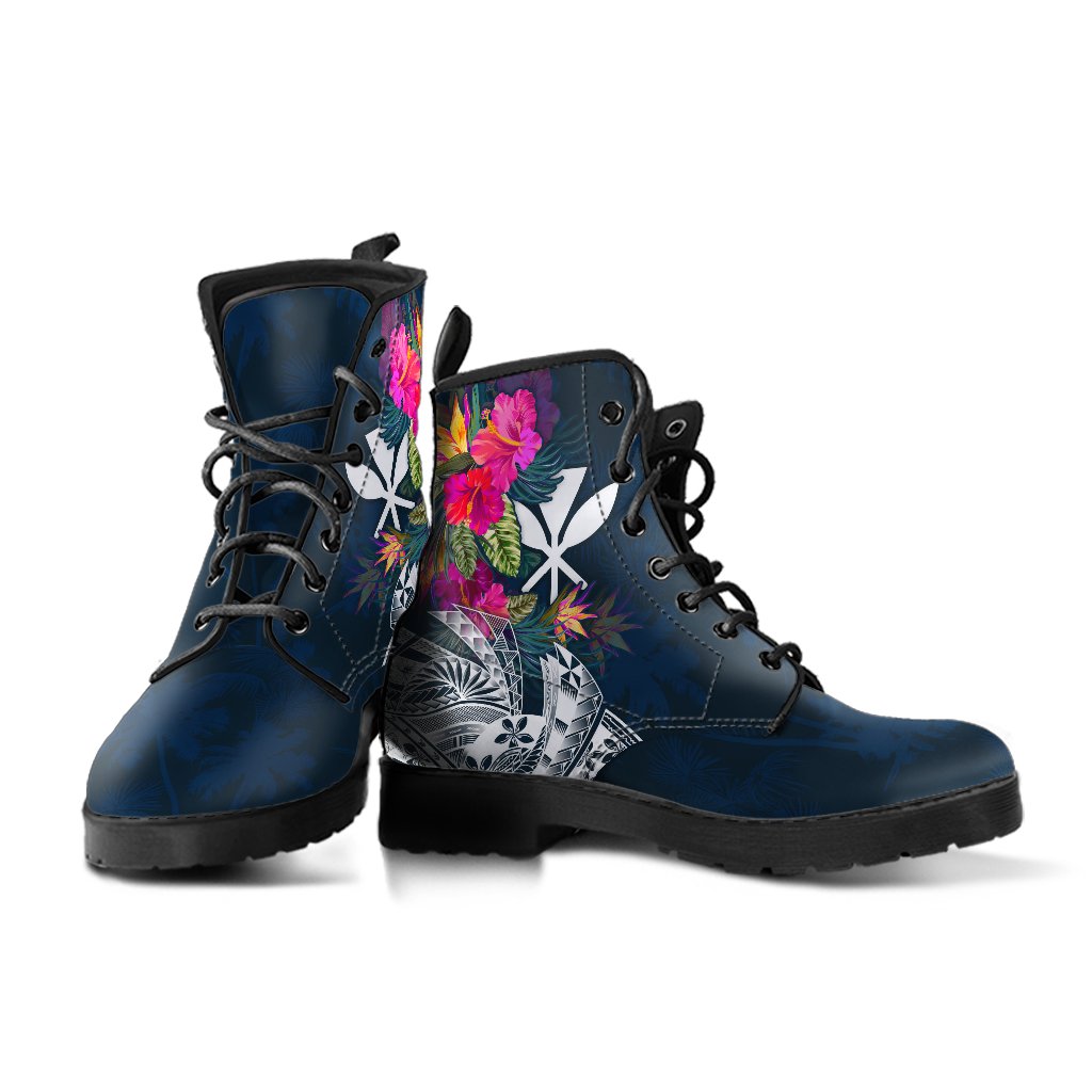 Hawaii Leather Boots - Polynesian Hibiscus with Summer Vibes Blue - Polynesian Pride