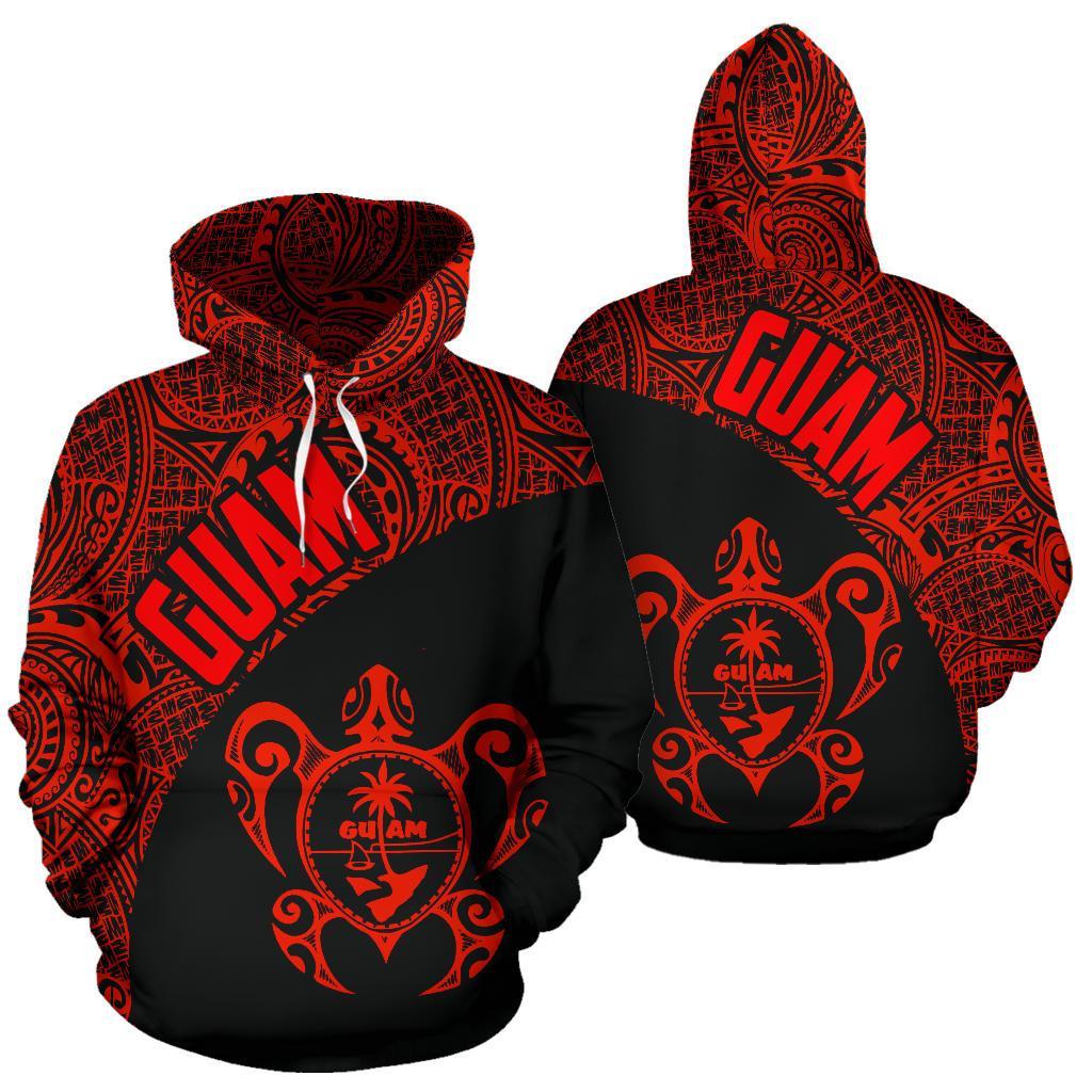 Guam Hoodie Guam Coat of Arm In Turtle Polynesian Tattoo Red Unisex Red - Polynesian Pride