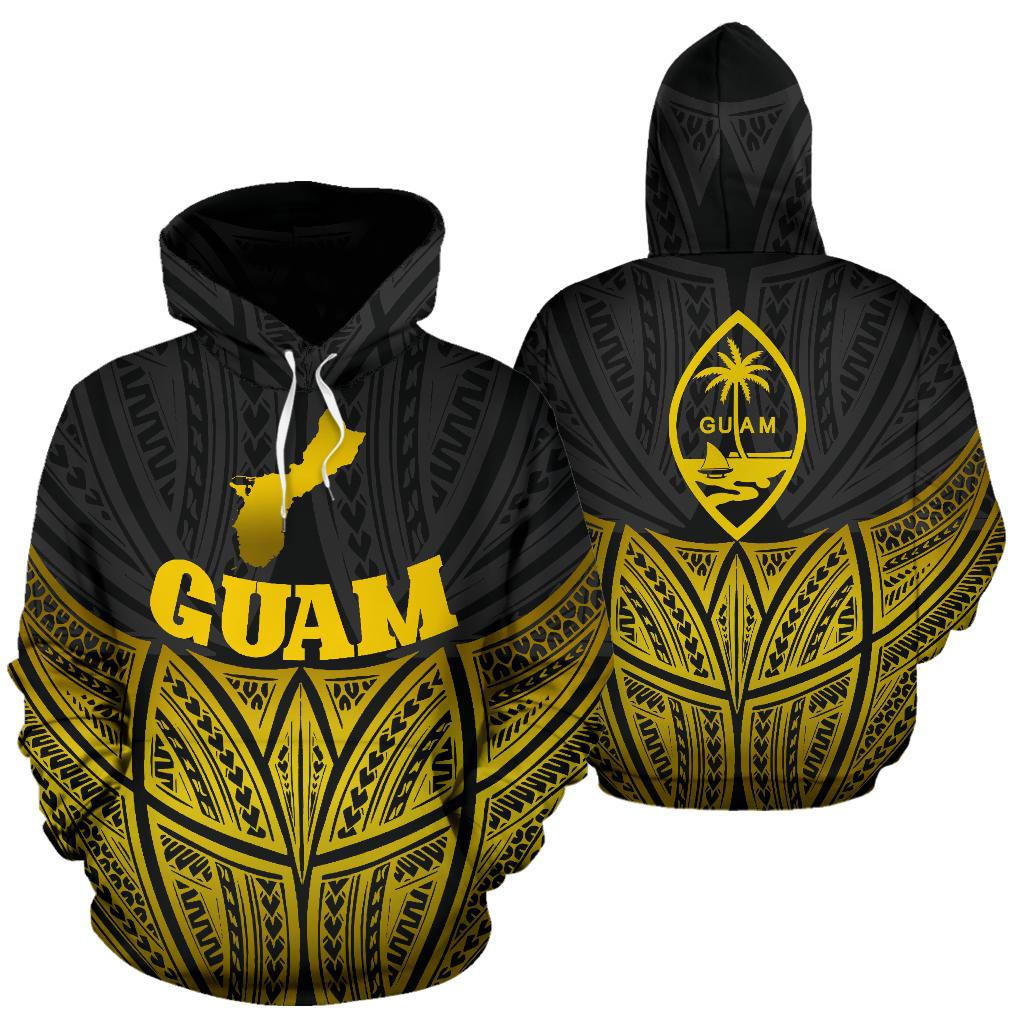 Guam Polynesian Hoodie Gold Pride Map nd Seal Unisex Gold - Polynesian Pride