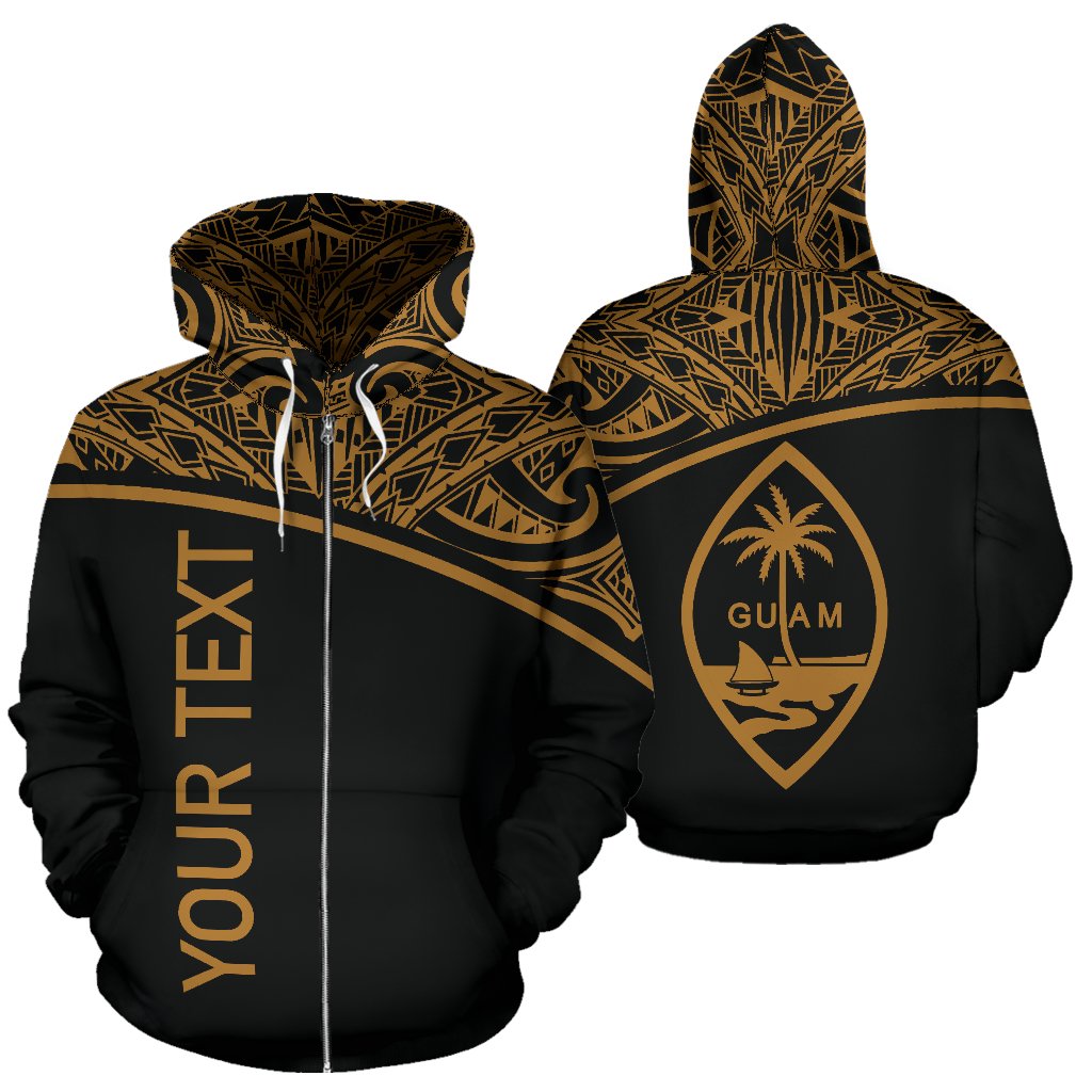 Guam All Over Custom Zip up Hoodie Gold Curve Unisex Gold - Polynesian Pride