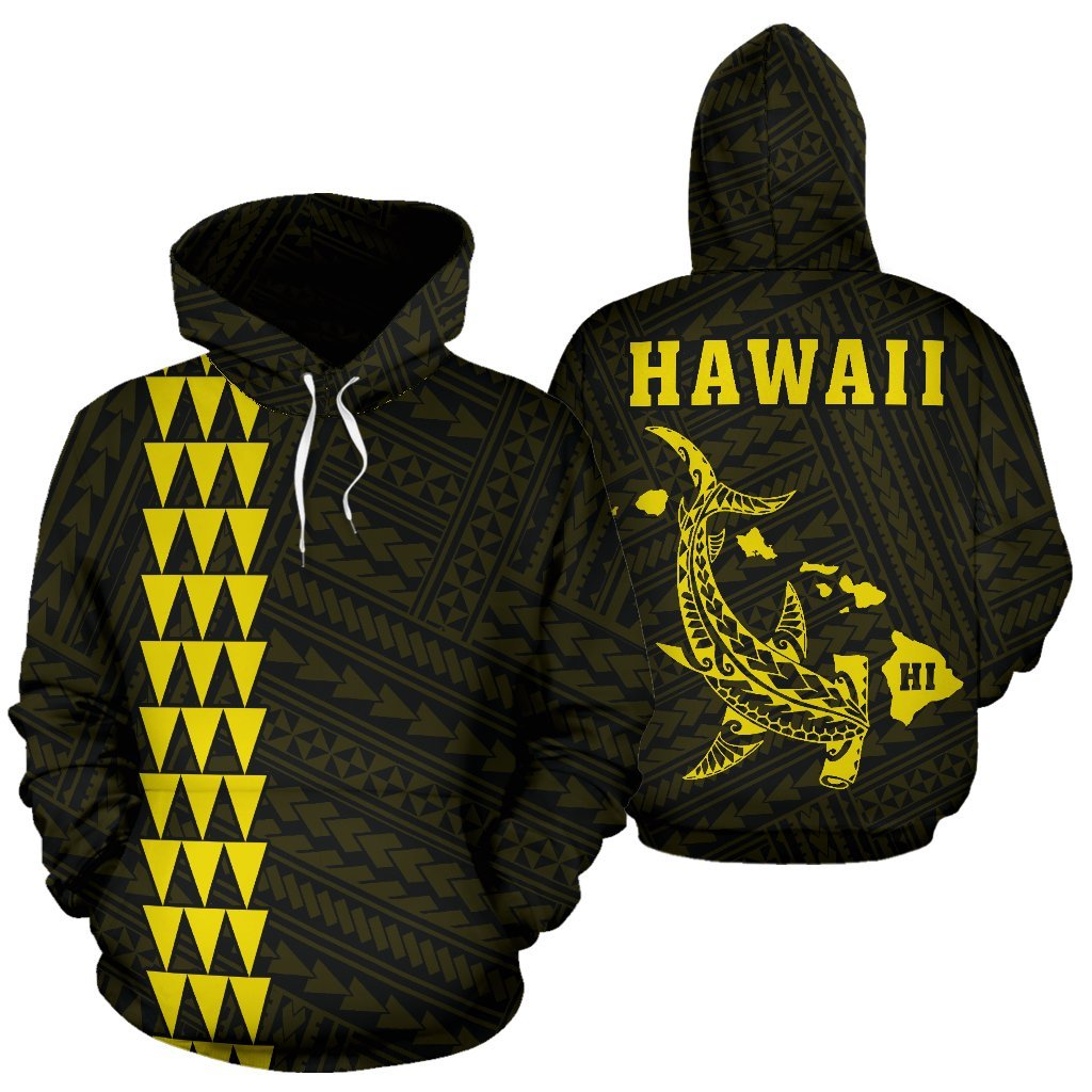 Hawaii Kakau Polynesian Yellow Hammerhead Shark Hoodie Unisex Yellow - Polynesian Pride