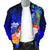 Kosrae Custom Personalised Men's Bomber Jacket - Humpback Whale with Tropical Flowers (Blue) - Polynesian Pride