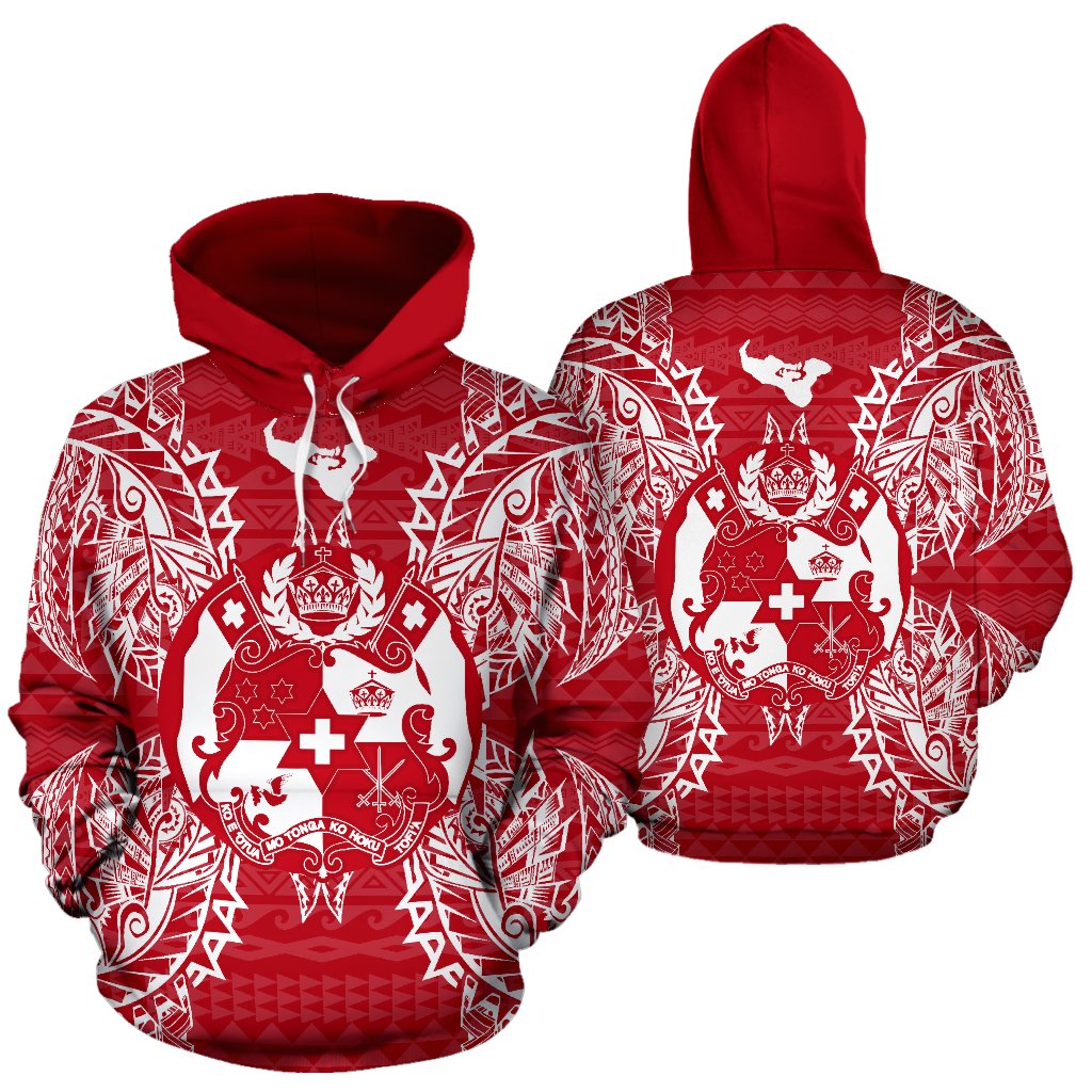 Tonga Polynesian ll Over Hoodie Map Red White Unisex Red nd White - Polynesian Pride