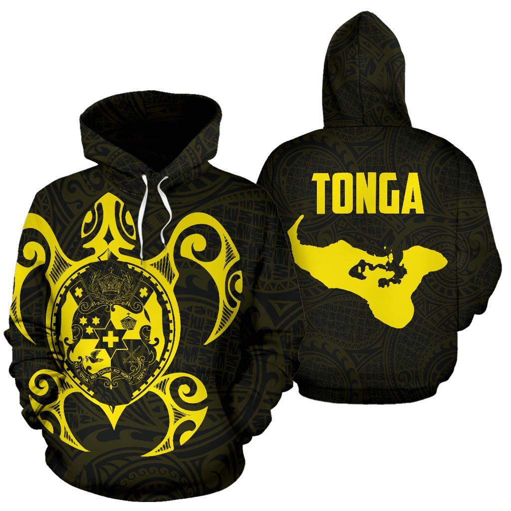 Tonga Polynesian Hoodie Tonga Coat of Arms In Turtle Map Unisex Yellow - Polynesian Pride