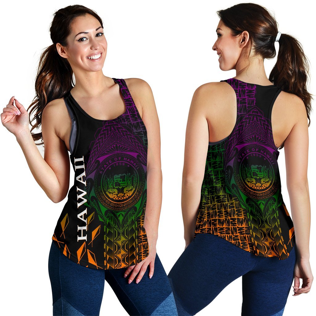 Hawaii Women's Racerback Tank - Hawaii Seal Rocket Style Black - Polynesian Pride