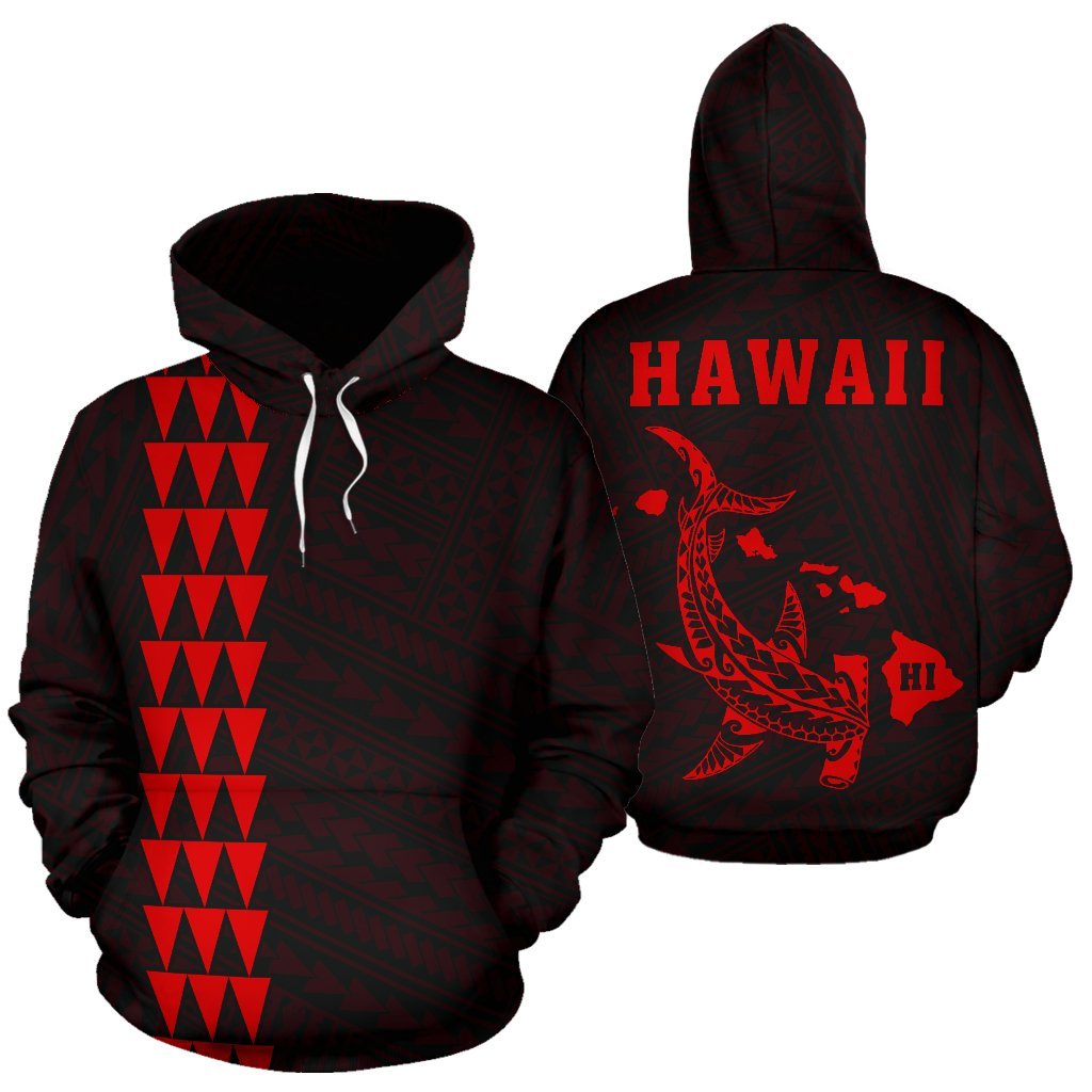 Hawaii Kakau Polynesian Red Hammerhead Shark Hoodie Unisex Red - Polynesian Pride