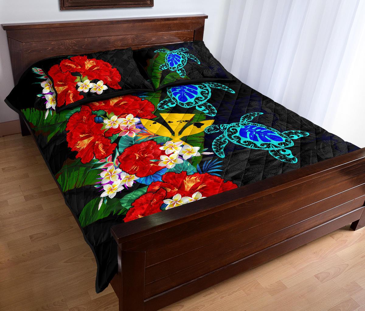 Kanaka Maoli (Hawaiian) Quilt Bed Set - Polynesian Hibiscus Turtle Palm Leaves - Polynesian Pride