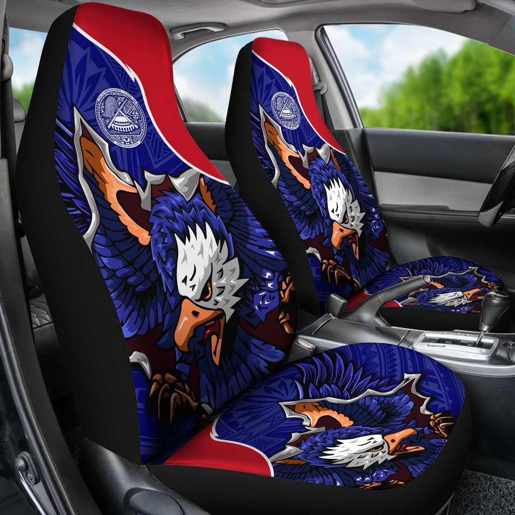 American Samoa Car Seat Covers - Eagle Style Polynesian Patterns Universal Fit Blue - Polynesian Pride