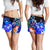 Polynesian Hawaii Women's Shorts - Kanaka Maoli Humpback Whale with Tropical Flowers (Blue) - Polynesian Pride