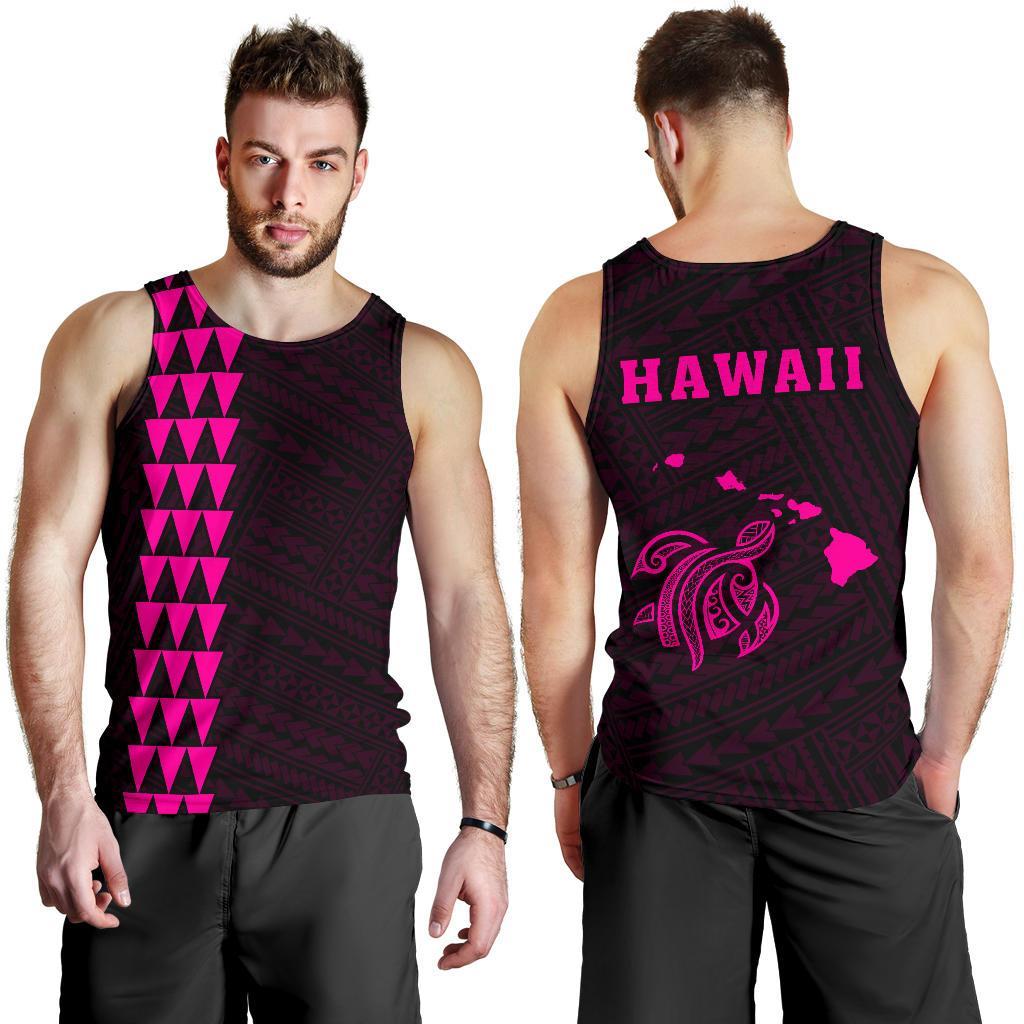 Hawaii Kakau Polynesian Turtle Map Men's Tank Top - Pink Pink - Polynesian Pride