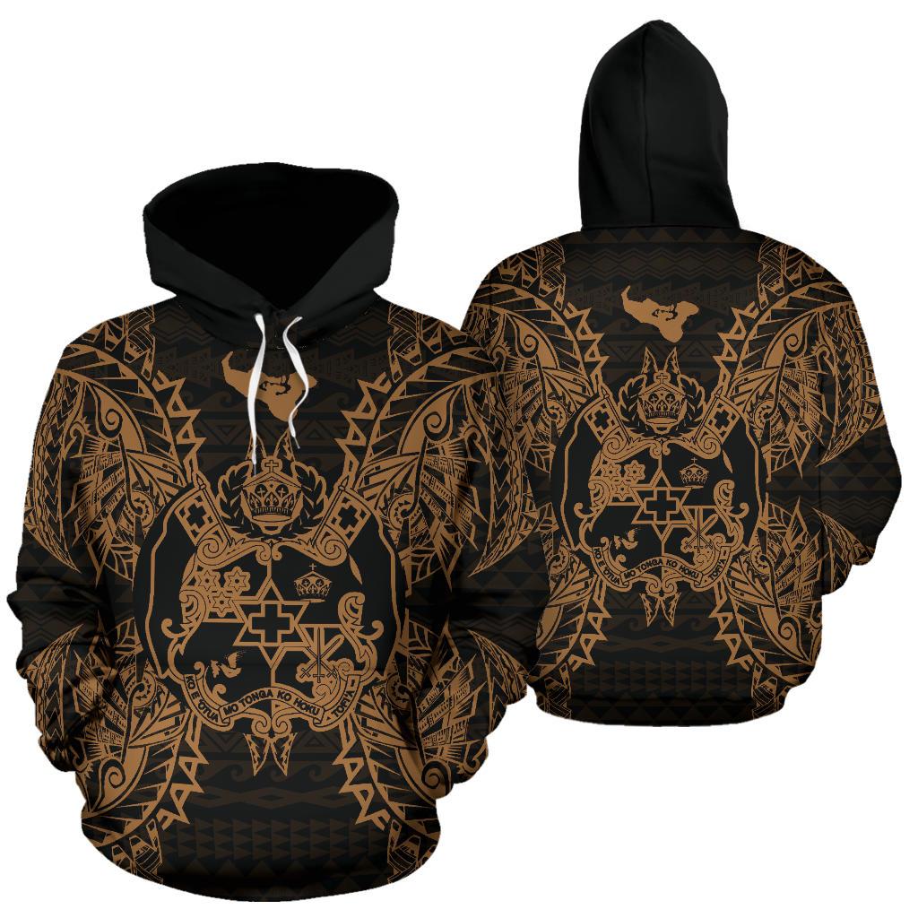 Tonga Polynesian ll Over Hoodie Map Gold Unisex Gold - Polynesian Pride