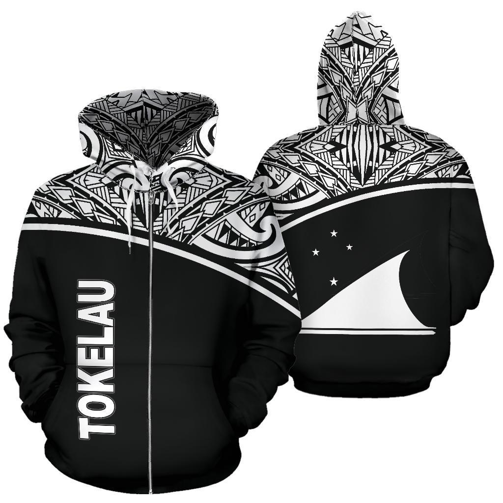 Tokelau Polynesian All Over Zip up Hoodie Black Curve Unisex Black - Polynesian Pride