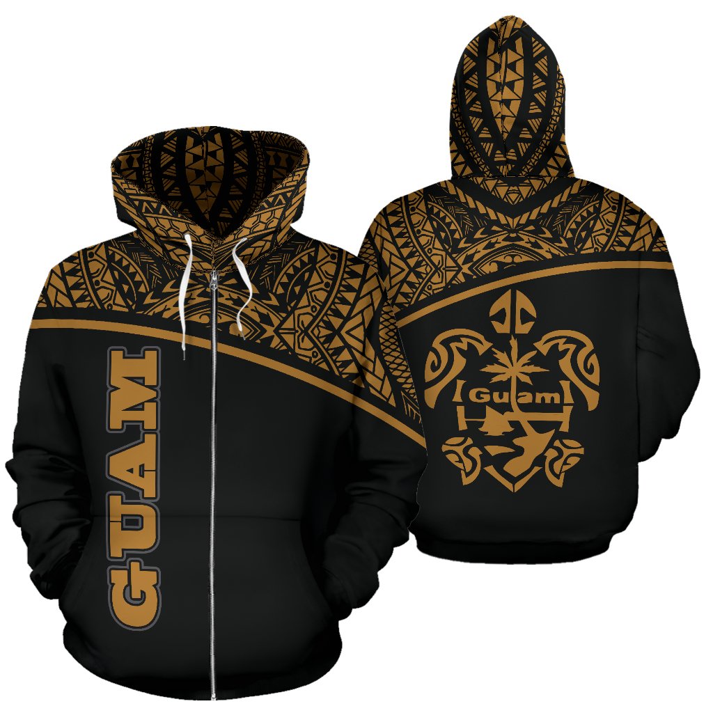 Guam All Over Zip up Hoodie Micronesia Curve Gold Style Unisex Gold - Polynesian Pride