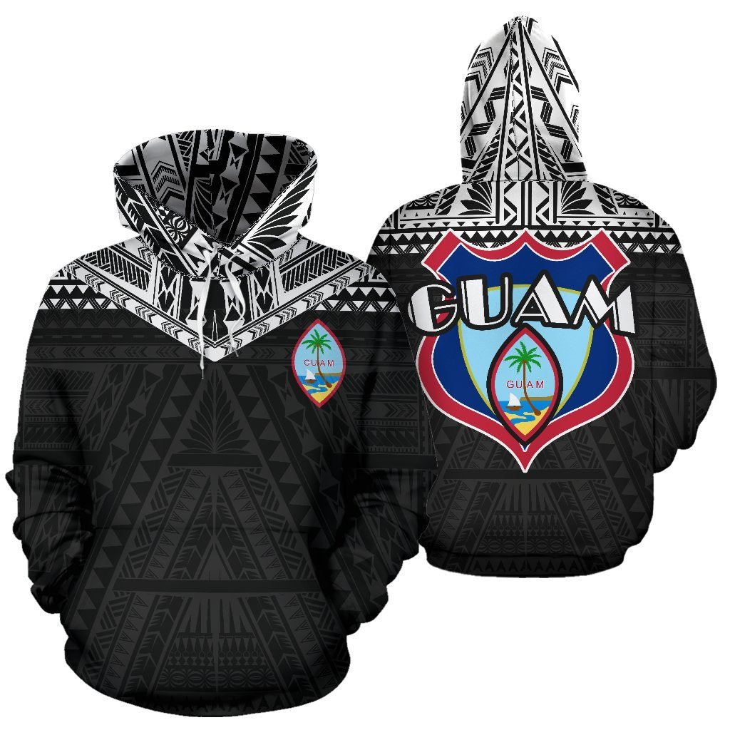 Guam All Over Hoodie Guam Coat of Arms Polynesian Tattoo A5 Unisex Black - Polynesian Pride