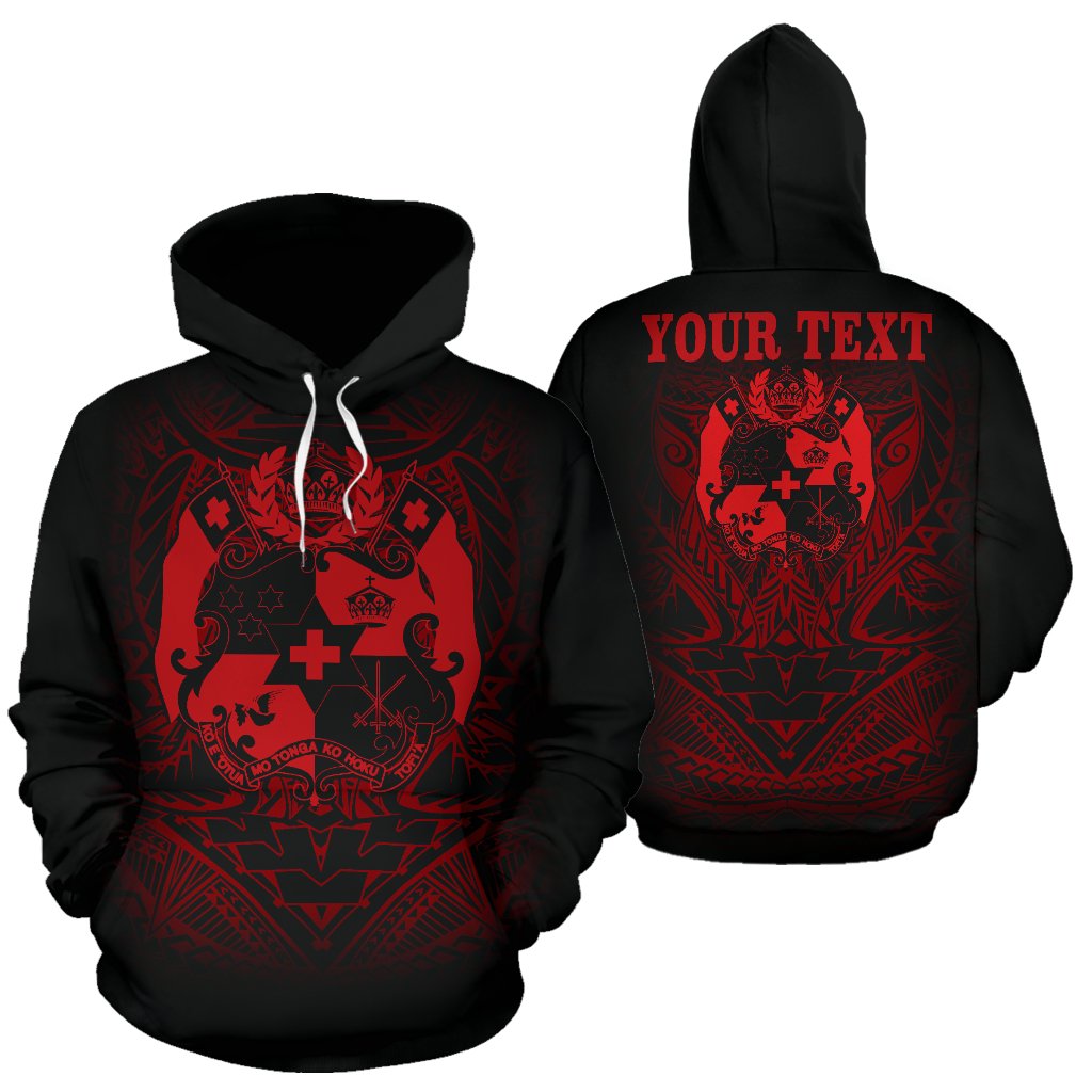 Tonga Polynesian ll Over Custom Hoodie Red Tribal Pattern Unisex Black - Red - Polynesian Pride