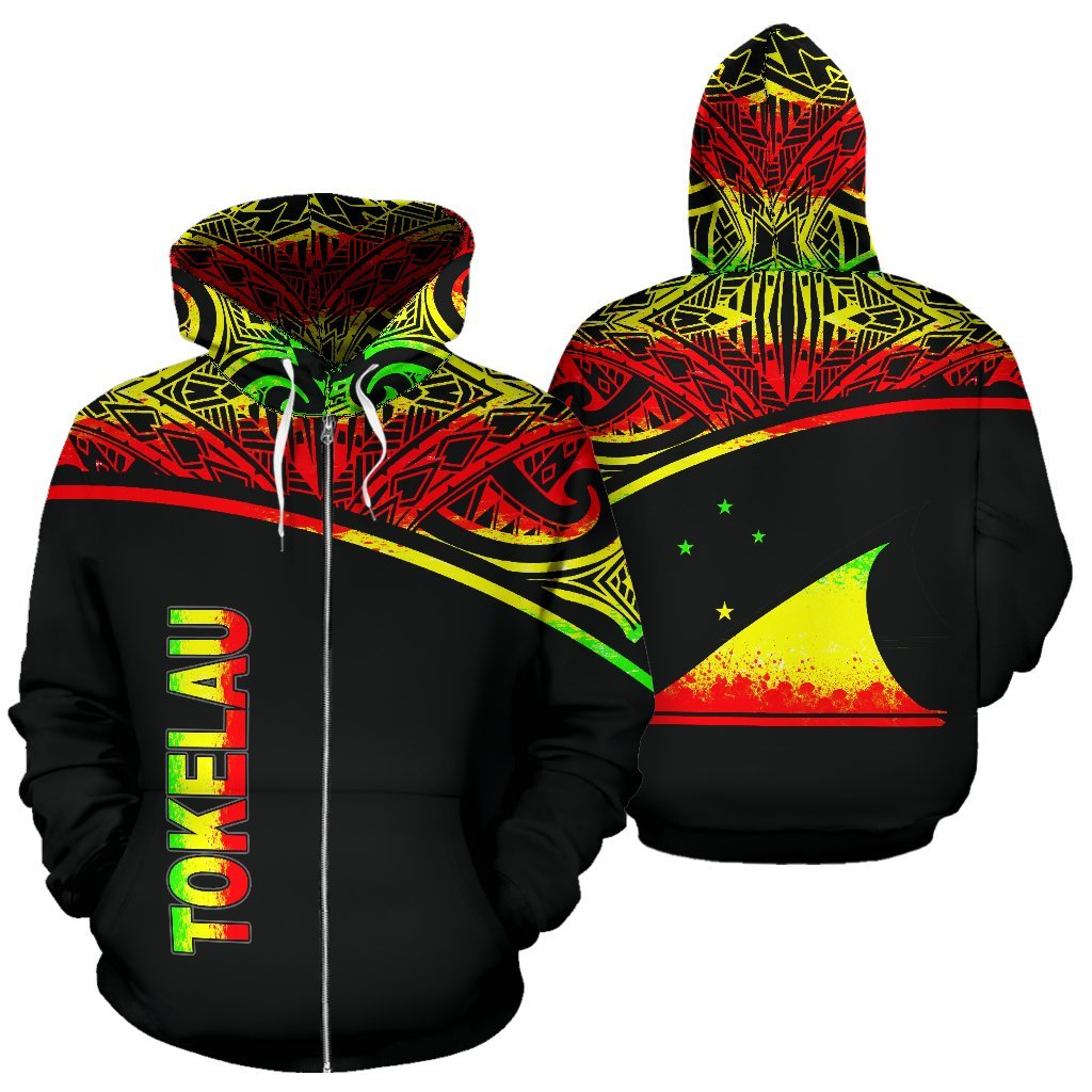 Tokelau Polynesian All Over Zip up Hoodie Reggae Curve Unisex Black - Polynesian Pride