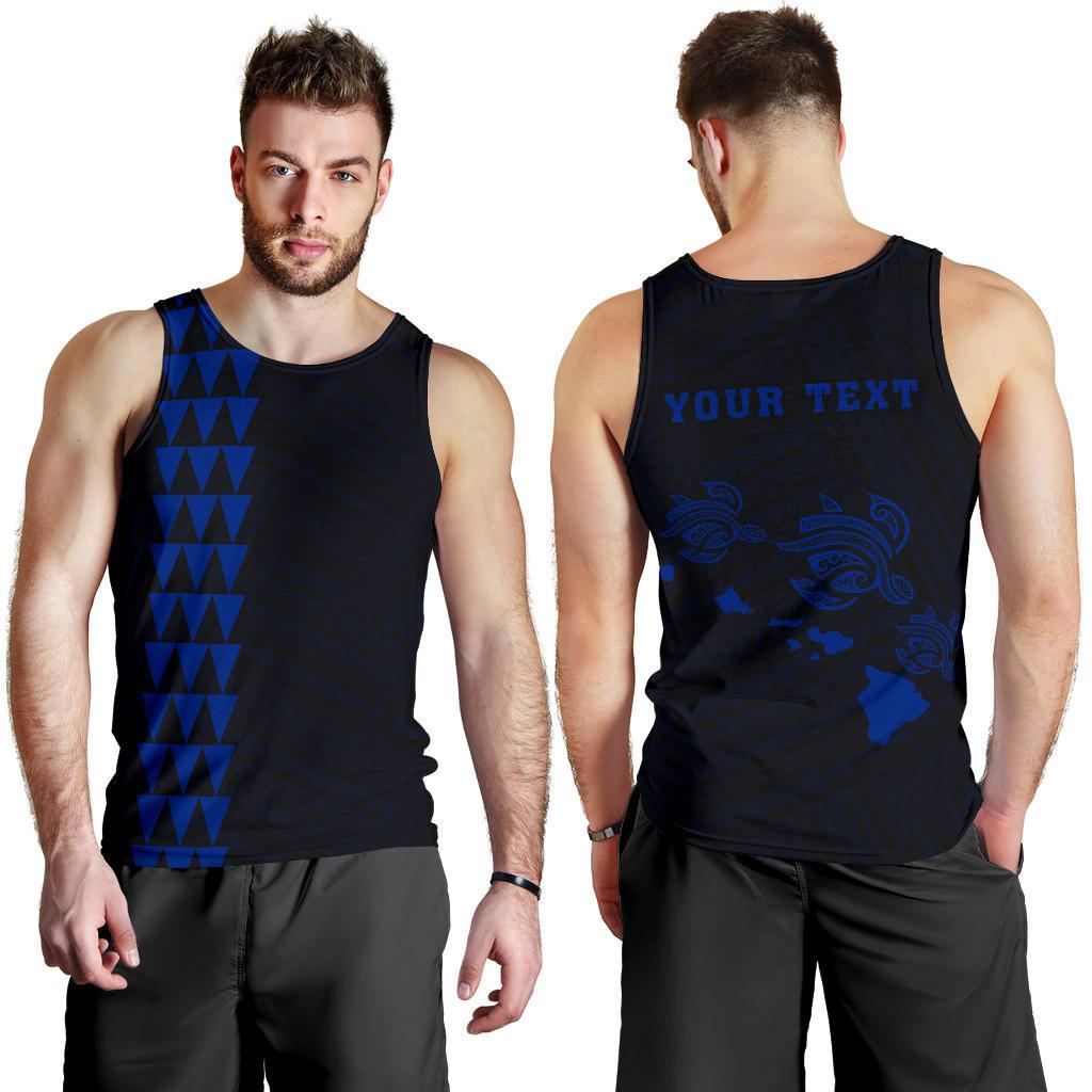 Hawaii Kakau Polynesian Three Turtles Map Personalized Men's Tank Top - Blue Blue - Polynesian Pride