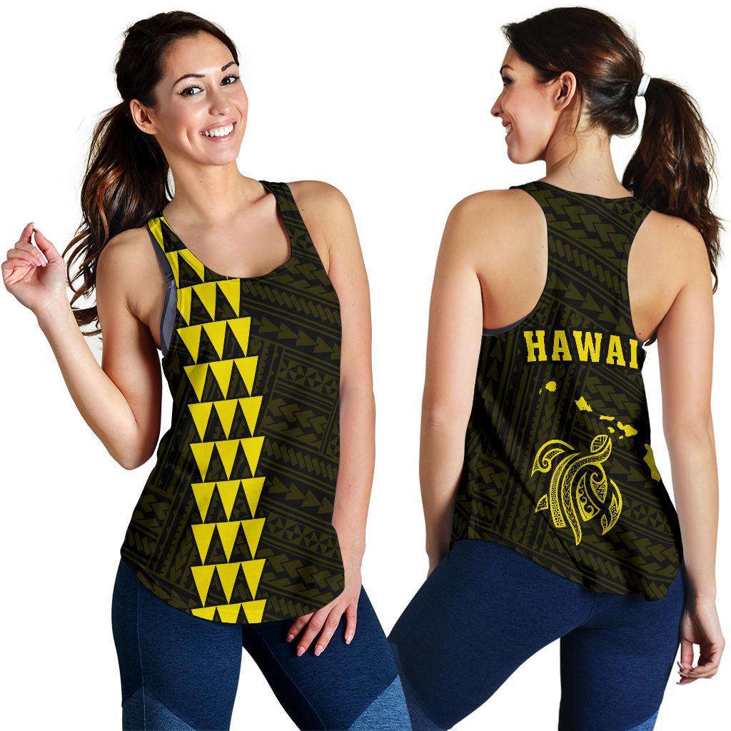 Hawaii Kakau Polynesian Turtle Map Women's Racerback Tank - Yellow Yellow - Polynesian Pride