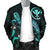 Hawaii Polynesian Men's Bomber Jacket - Turtle With Blooming Hibiscus Turquoise - Polynesian Pride